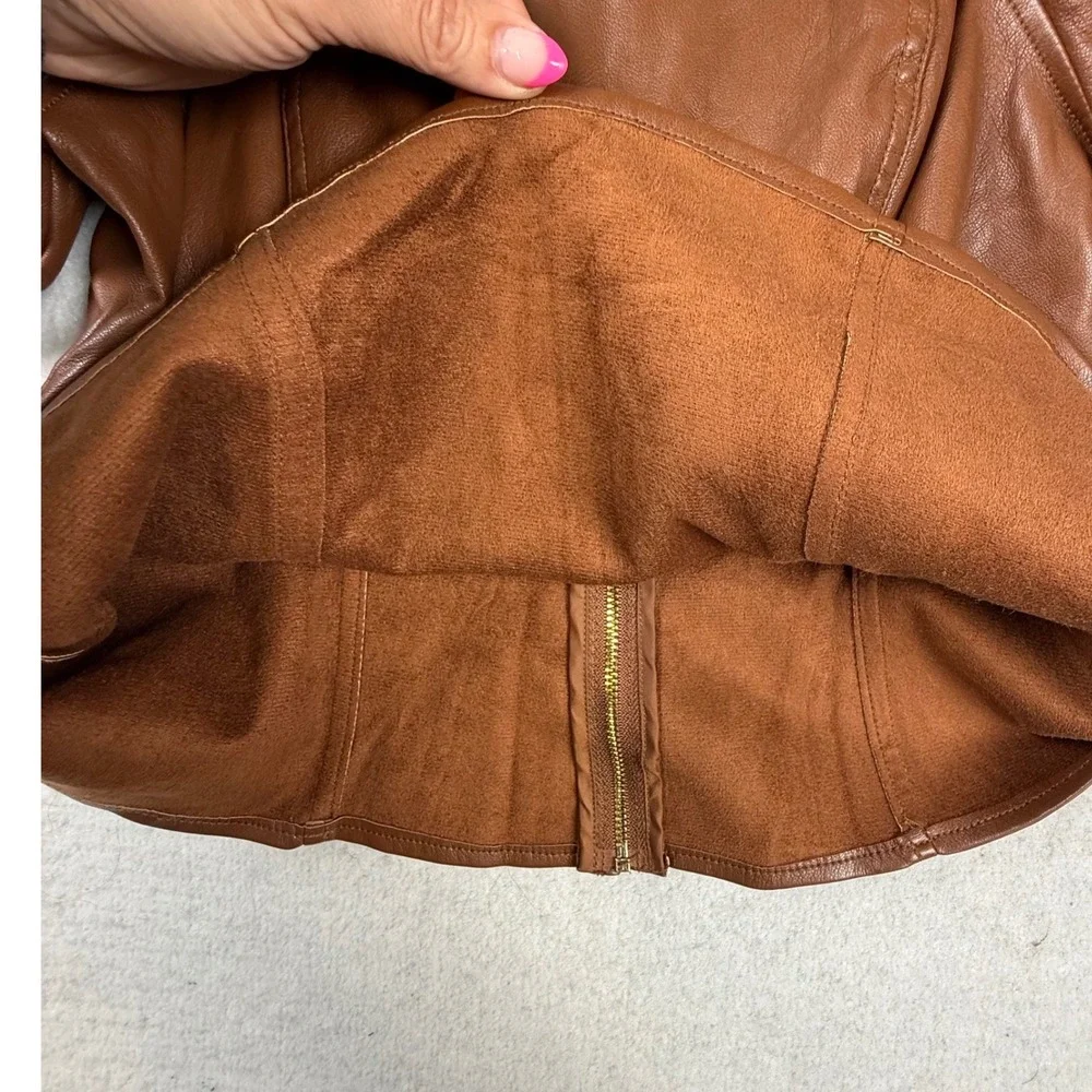 Marc New York Brown Faux Leather Puff Sleeve Top M romantic dark academia chic - Picture 4 of 10